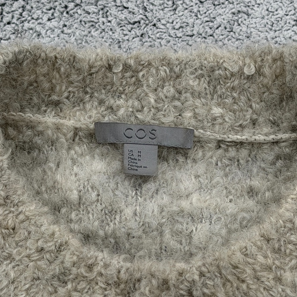 COS Sweater Women Medium Beige Cropped Boxy Oversized Mohair Wool Blend Pullover - Picture 3 of 12